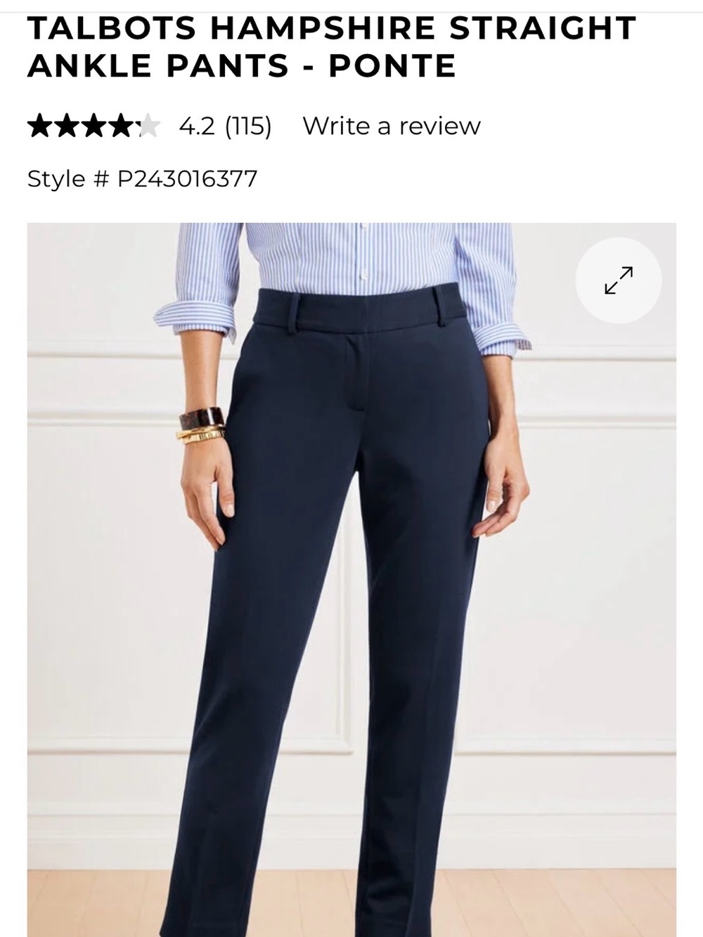 Talbots High-Waisted Indigo Navy Ankle Pants SIZE 14W